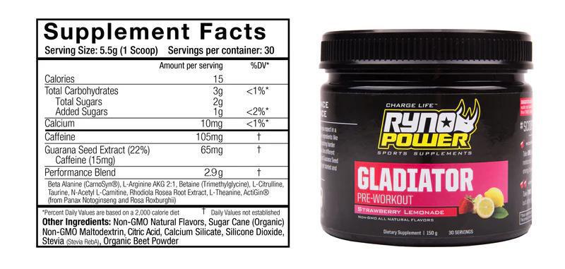 RYNO POWER Gladiator Pre-Workout Drink Mix - Tub