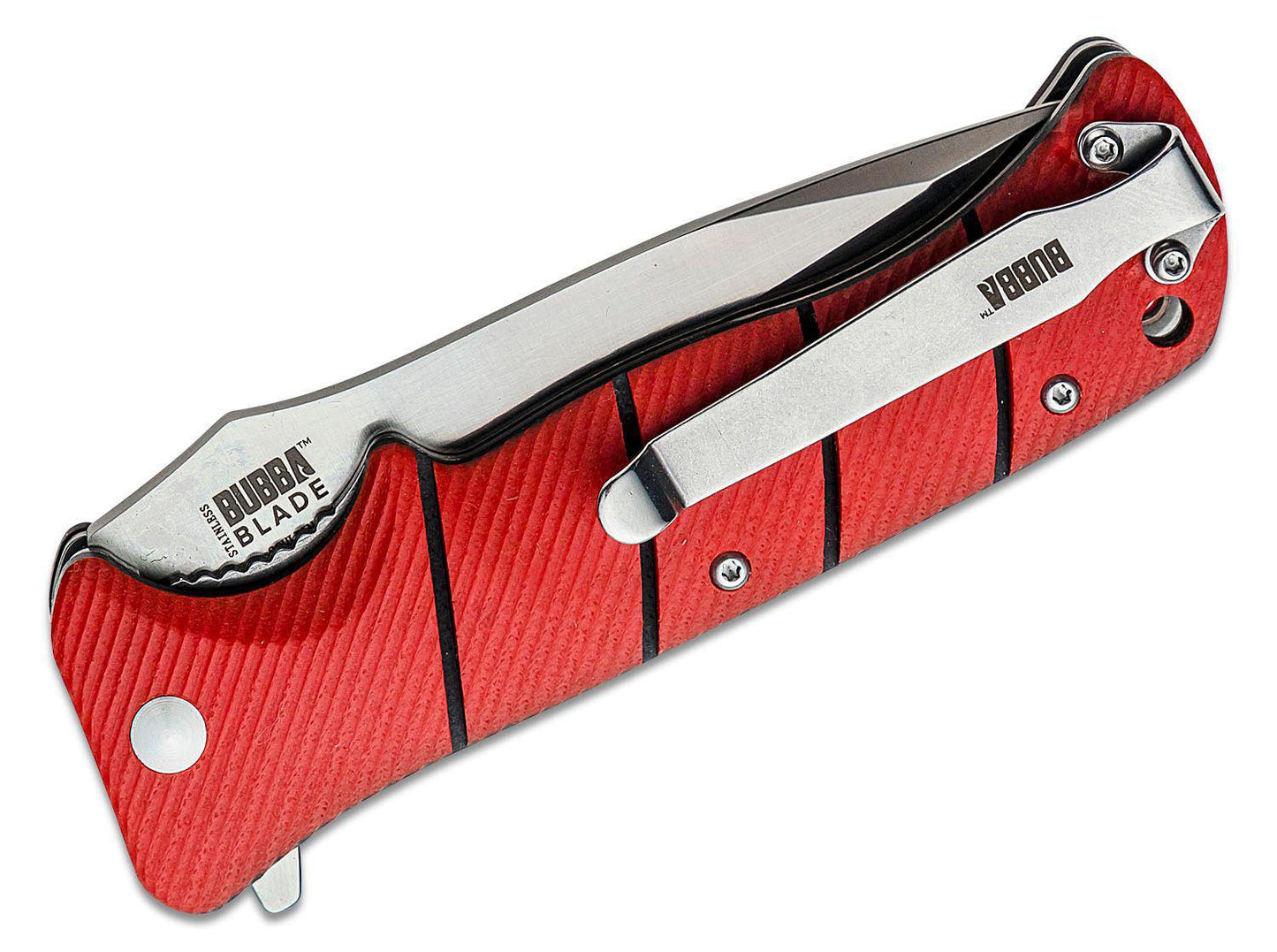 Bubba Blade Sculpin Flipper Knife 3.75" Satin Plain Tanto Blade, Red G10 Handles, Liner Lock - BUBCLFK