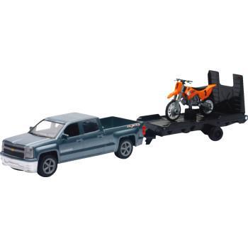 NEW RAY TOYS Chevrolet Silverado Pick Up w/ Dirt Bike - 1:43 Scale - Gray/Orange 19535A