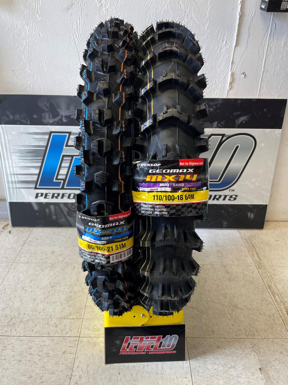 DUNLOP GEOMAX MX14 REAR 110/100-18 (64M) & MX34 FRONT 80/100-21 (51M) (SET)