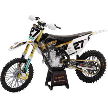 NEW RAY TOYS Rockstar Husqvarna Team Bike - Malcolm Stewart - 1:12 Scale - BlackWhite/Gold 58403