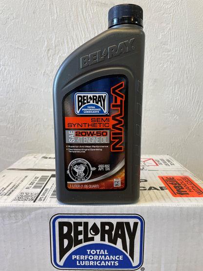 BEL-RAY V-Twin Semi-Synthetic 4-Stroke Engine Oil - 20W-50 -1Liter (12 PACK - 1 CASE) 96910-BT1