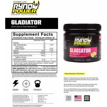 RYNO POWER Gladiator Pre-Workout Drink Mix - Tub - Strawberry Lemonade   GLAD-TUB