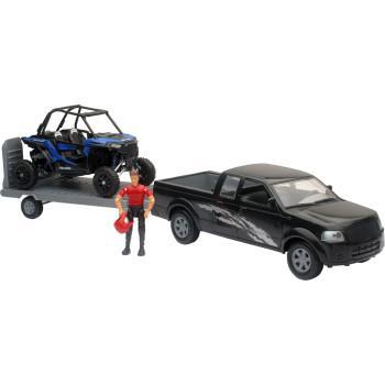NEW RAY TOYS Pick Up Truck w/ Polaris RZR XP1000 - 1:18 Scale - Black/Blue   SS-37426E