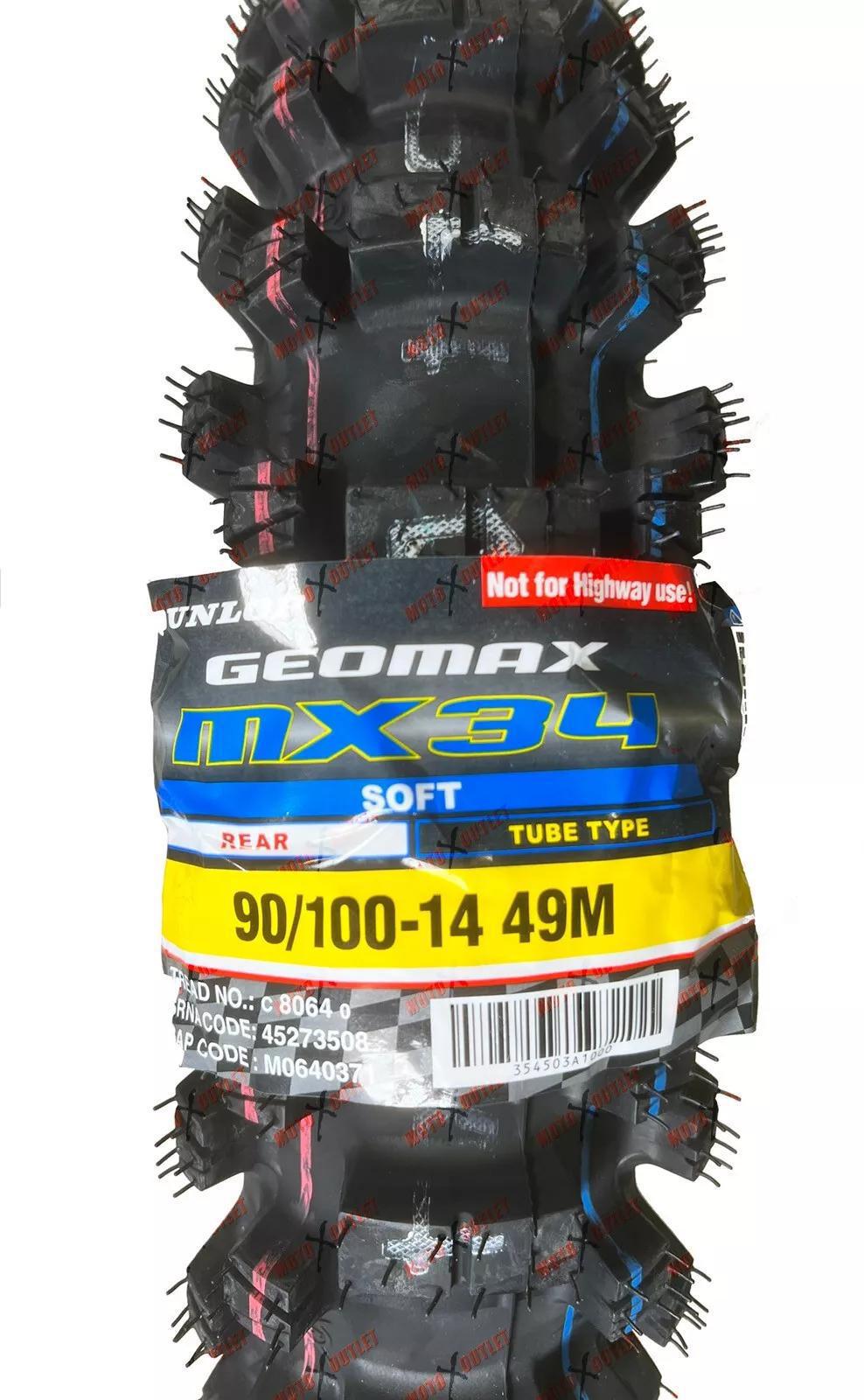 DUNLOP MX34 TIRE SET - Front 70/100-17 + Rear 90/100-14