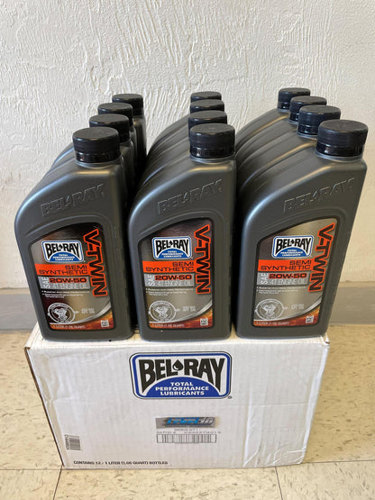 BEL-RAY V-Twin Semi-Synthetic 4-Stroke Engine Oil - 20W-50 -1Liter (12 PACK - 1 CASE) 96910-BT1