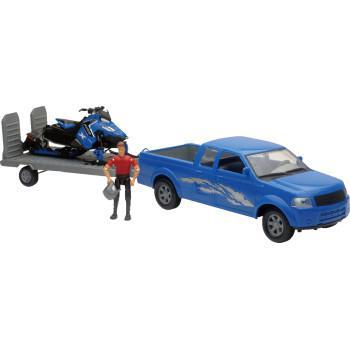 NEW RAY TOYS Pick Up Truck w/ Polaris Switchback Snowmobile Set - 1:18 Scale - Blue   SS-37406A